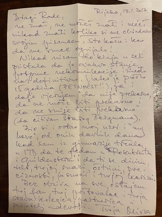 Šerbedžija objavio poslednje pismo koje je dobio od Mire Furlan